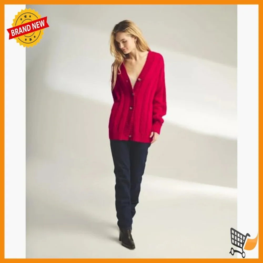 Relaxed Fit Cable Knit Cardigan, Long Sleeve Button Front, Tunic Length